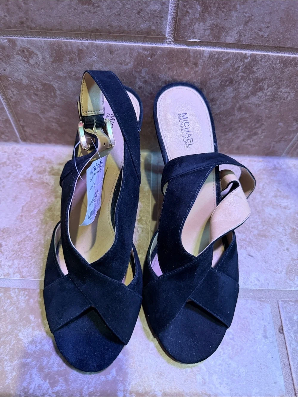 Michael Kors Black Suede Crisscross Slingback Heels